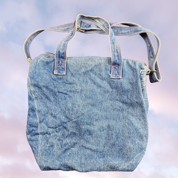 Vtg Y2k Patchwork Denim Light Acid Wash Utility Kawaii Cute Funky Crossbody Bag - Picture 6 of 6